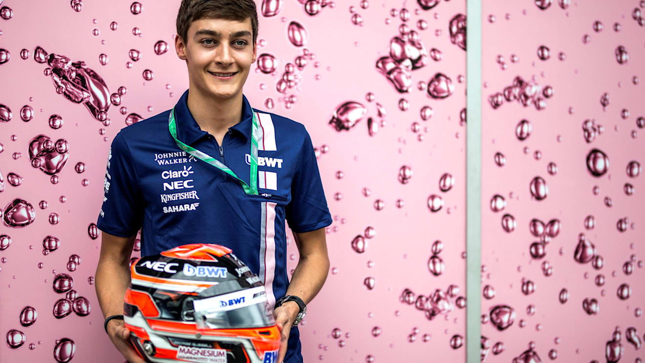 George Russell (GBR) Force India with helmet at Formula One World Championship, Rd19, Brazilian Grand Prix, Preparations, Interlagos, Sao Paulo, Brazil, Thursday 9 November 2017. © Manuel Goria/Sutton Images