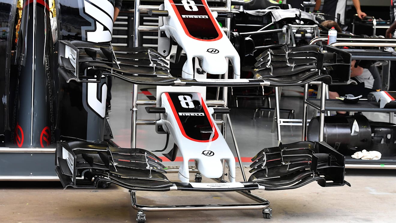 Haas VF-17 nose and front wings at Formula One World Championship, Rd19, Brazilian Grand Prix, Preparations, Interlagos, Sao Paulo, Brazil, Thursday 9 November 2017. © Mark Sutton/Sutton Images