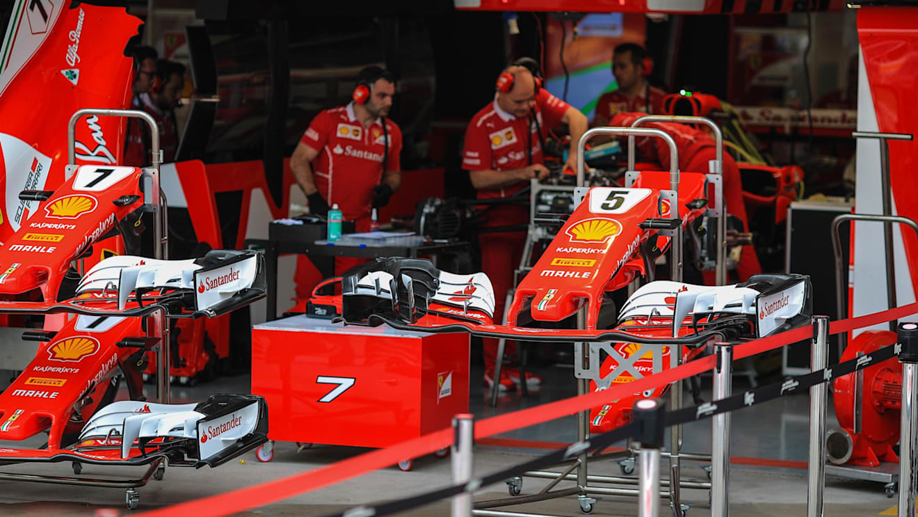Ferrari SF70-H is worked on in the garage at Formula One World Championship, Rd19, Brazilian Grand Prix, Preparations, Interlagos, Sao Paulo, Brazil, Thursday 9 November 2017. © Kym Illman/Sutton Images