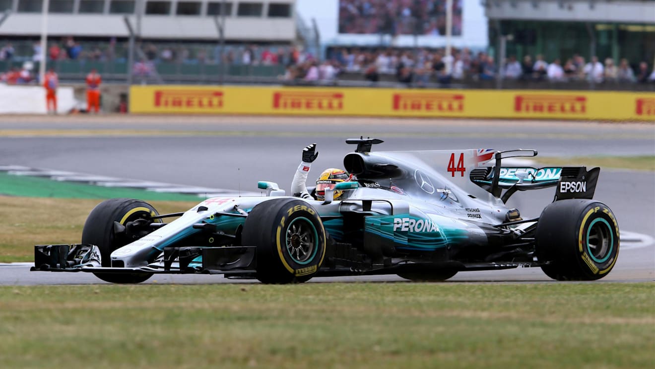 Race winner Lewis Hamilton (GBR) Mercedes-Benz F1 W08 Hybrid celebrates at Formula One World Championship, Rd10, British Grand Prix, Race, Silverstone, England, Sunday 16 July 2017. © Sutton Images