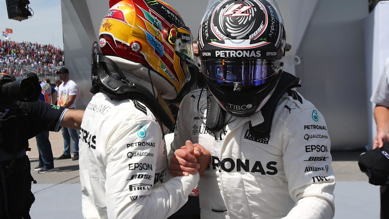 Pole sitter Lewis Hamilton (GBR) Mercedes AMG F1 and Valtteri Bottas (FIN) Mercedes AMG F1 celebrate in parc ferme at Formula One World Championship, Rd7, Canadian Grand Prix, Qualifying, Montreal, Canada, Saturday 10 June 2017. © Sutton Motorsport Images