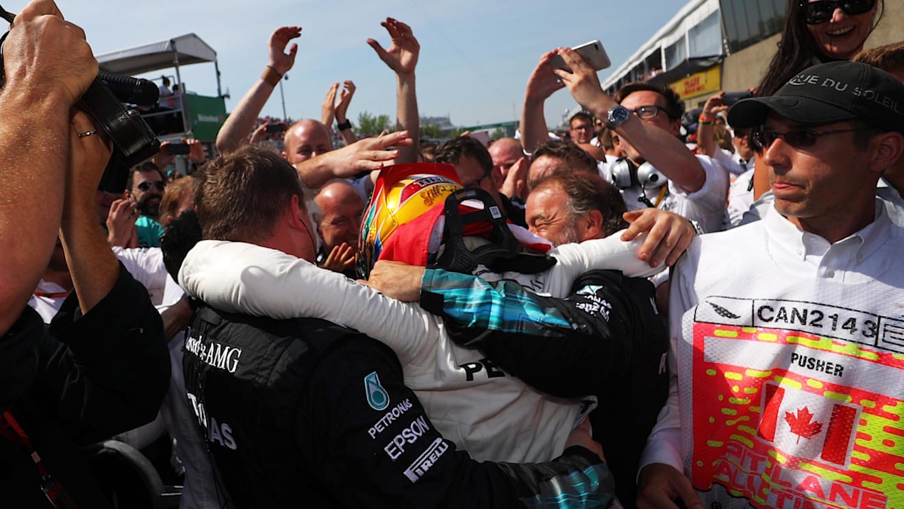 Race winner Lewis Hamilton (GBR) Mercedes AMG F1 celebrates in parc ferme at Formula One World Championship, Rd7, Canadian Grand Prix, Race, Montreal, Canada, Sunday 11 June 2017. © Sutton Images