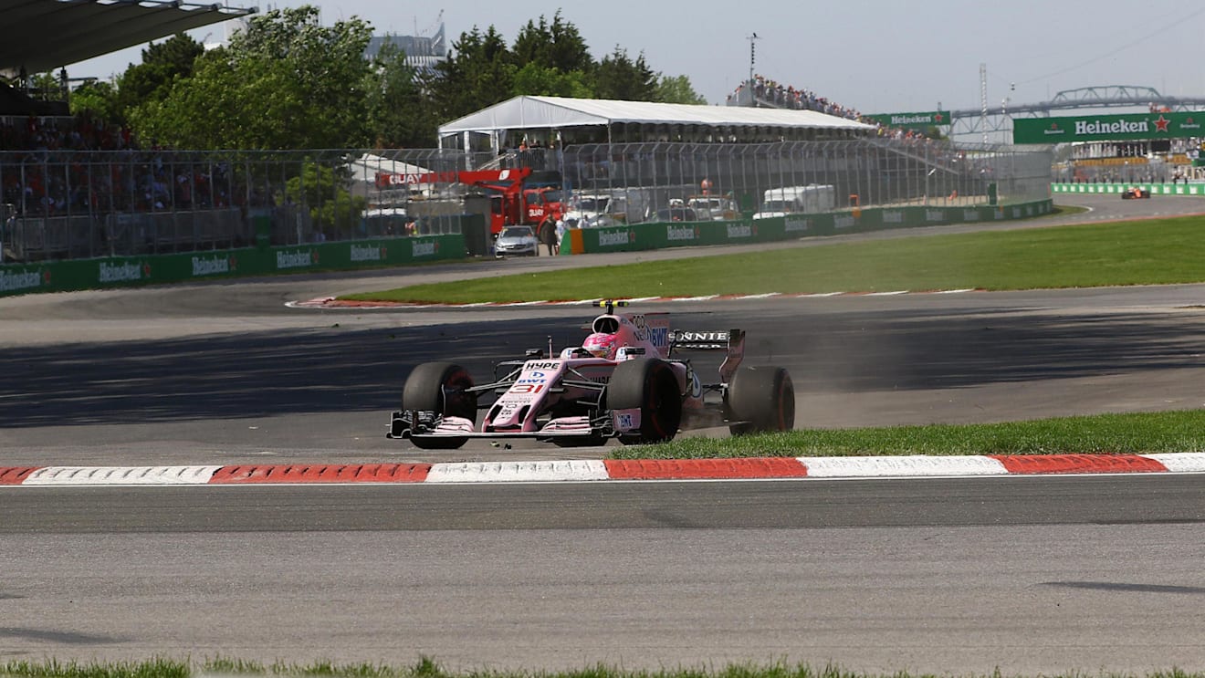 Esteban Ocon (FRA) Force India VJM10 runs wide at Formula One World Championship, Rd7, Canadian Grand Prix, Race, Montreal, Canada, Sunday 11 June 2017. © Sutton Motorsport Images