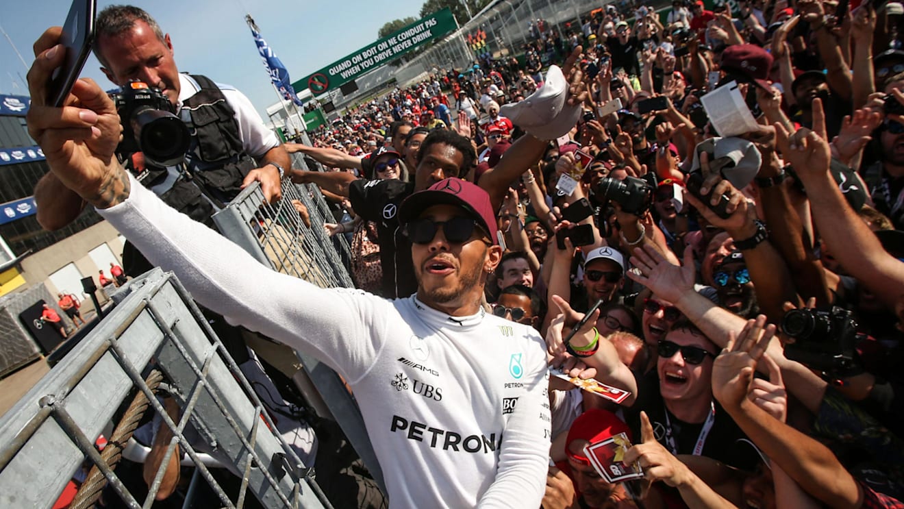 Race winner Lewis Hamilton (GBR) Mercedes AMG F1 celebrates with the fans at Formula One World Championship, Rd7, Canadian Grand Prix, Race, Montreal, Canada, Sunday 11 June 2017. © Sutton Motorsport Images