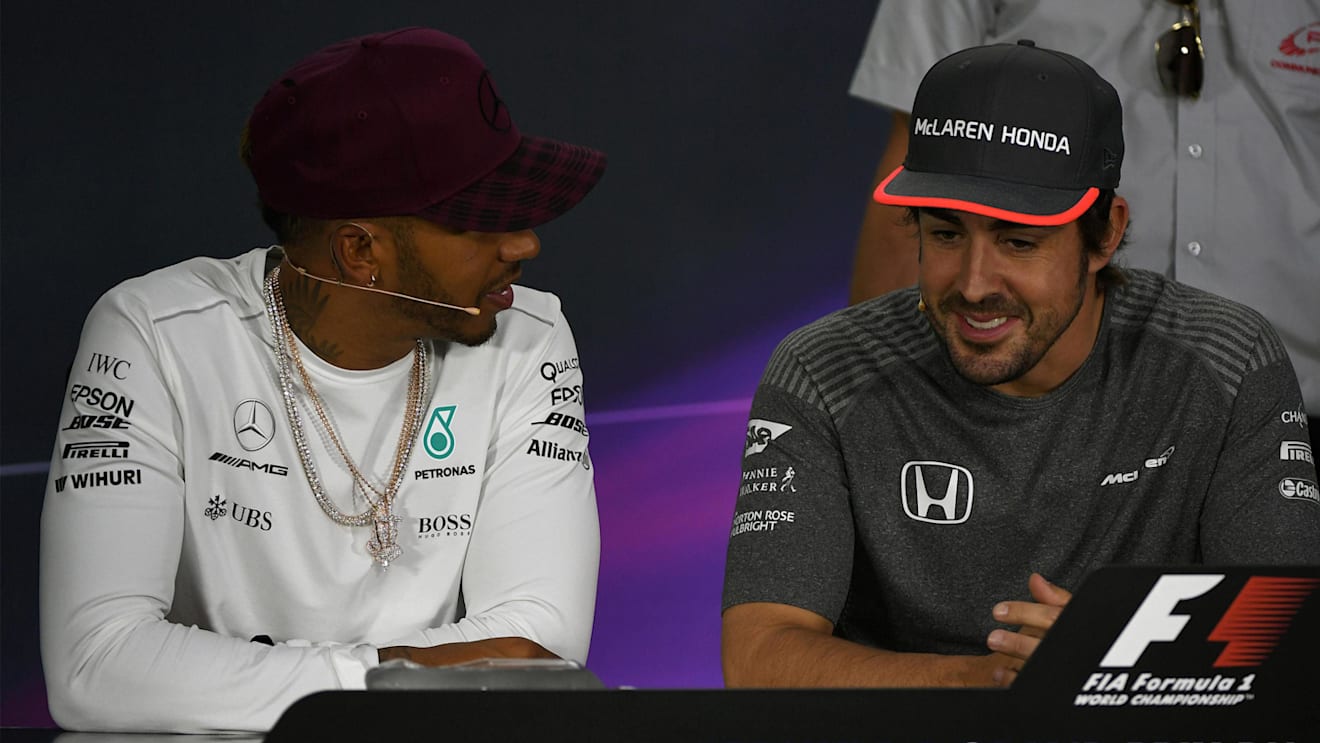 Lewis Hamilton (GBR) Mercedes AMG F1 and Fernando Alonso (ESP) McLaren in the Press Conference at Formula One World Championship, Rd7, Canadian Grand Prix, Preparations, Montreal, Canada, Thursday 8 June 2017. © Sutton Motorsport Images