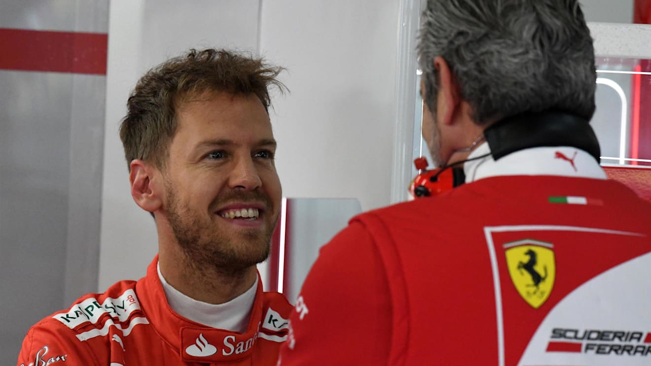 Sebastian Vettel (GER) Ferrari and Maurizio Arrivabene (ITA) Ferrari Team Principal at Formula One World Championship, Rd2, Chinese Grand Prix, Practice, Shanghai, China, Friday 7 April 2017. © Sutton Motorsport Images