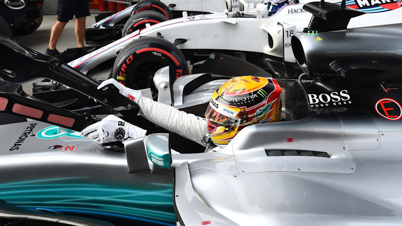 Pole sitter Lewis Hamilton (GBR) Mercedes-Benz F1 W08 Hybrid arrives in parc ferme at Formula One World Championship, Rd2, Chinese Grand Prix, Qualifying, Shanghai, China, Saturday 8 April 2017. © Sutton Motorsport Images