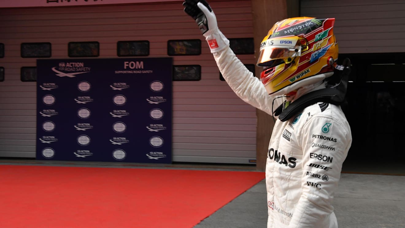 Pole sitter Lewis Hamilton (GBR) Mercedes AMG F1celebrates in parc ferme at Formula One World Championship, Rd2, Chinese Grand Prix, Qualifying, Shanghai, China, Saturday 8 April 2017. © Sutton Motorsport Images