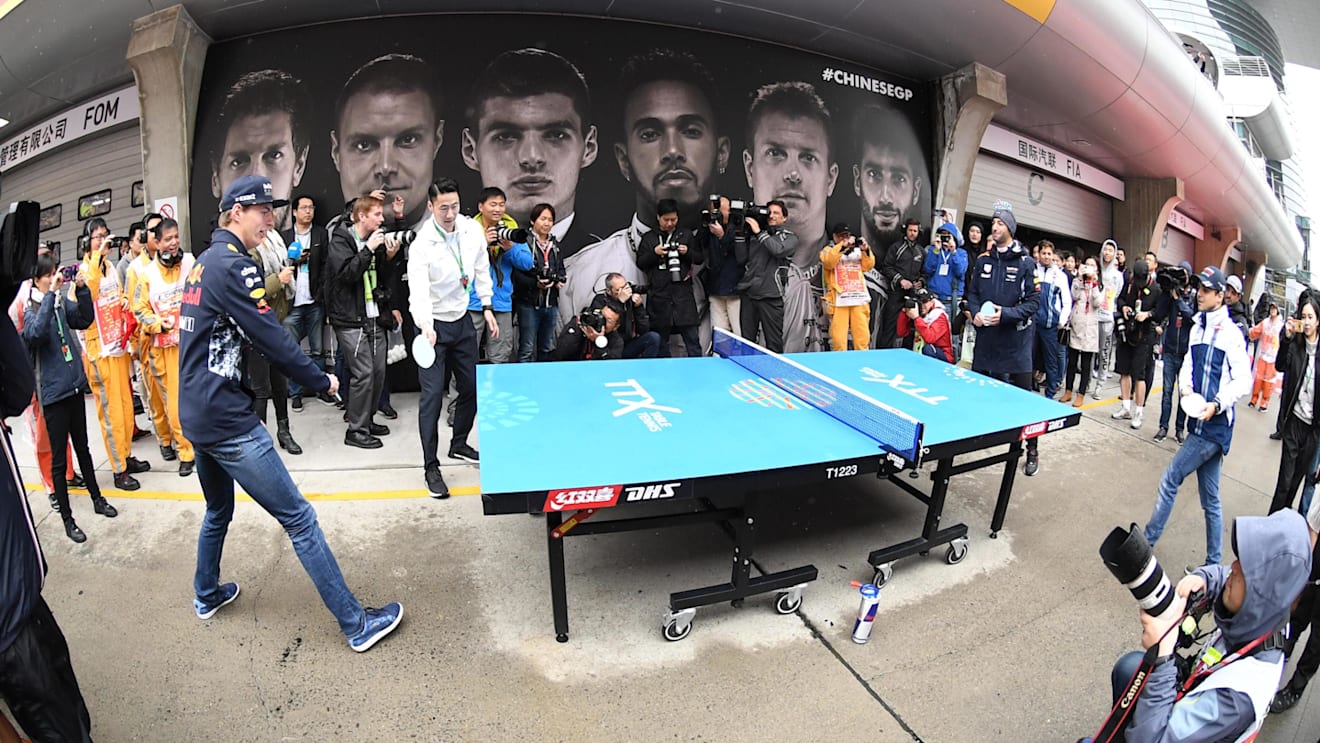 Max Verstappen (NED) Red Bull Racing and Felipe Massa (BRA) Williams play table tennis at Formula One World Championship, Rd2, Chinese Grand Prix, Race, Shanghai, China, Sunday 9 April 2017. © Sutton Motorsport Images