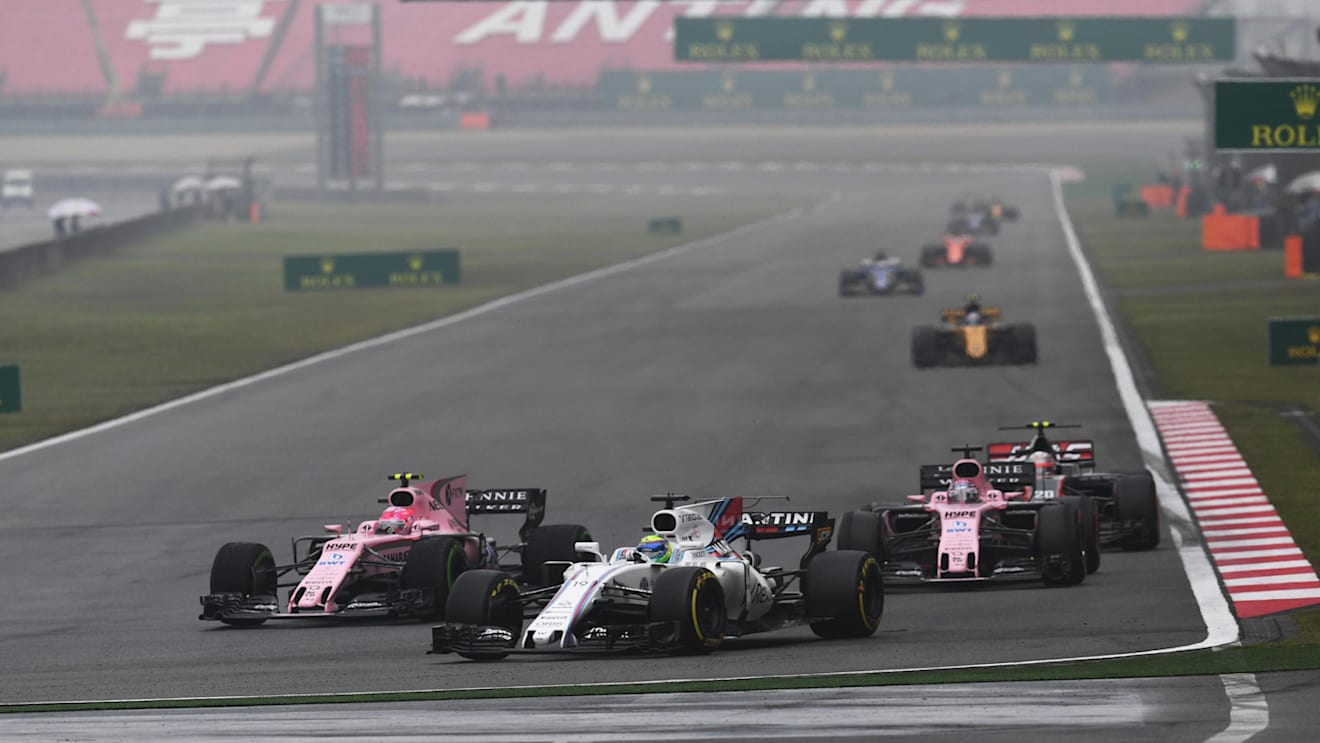 Felipe Massa (BRA) Williams FW40 and Esteban Ocon (FRA) Force India VJM10 at Formula One World Championship, Rd2, Chinese Grand Prix, Race, Shanghai, China, Sunday 9 April 2017. © Sutton Motorsport Images