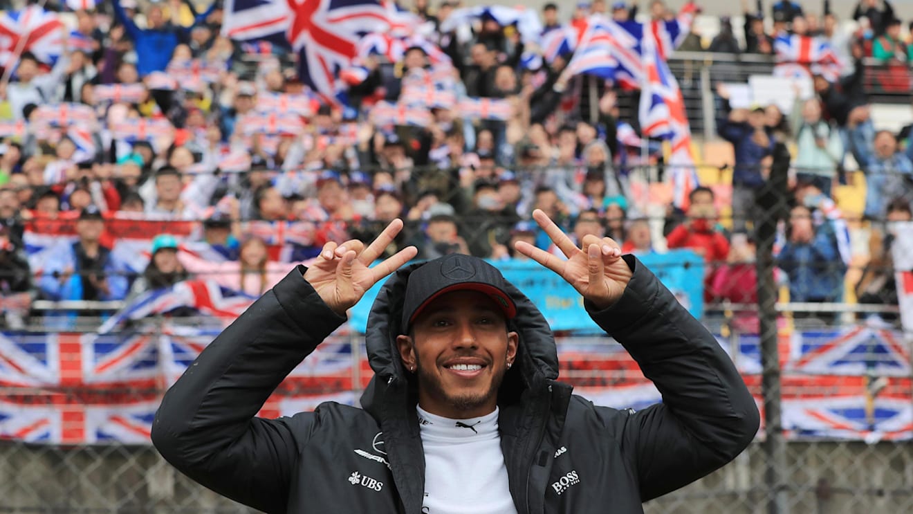 Race winner Lewis Hamilton (GBR) Mercedes AMG F1 celebrates at Formula One World Championship, Rd2, Chinese Grand Prix, Race, Shanghai, China, Sunday 9 April 2017. © Sutton Motorsport Images