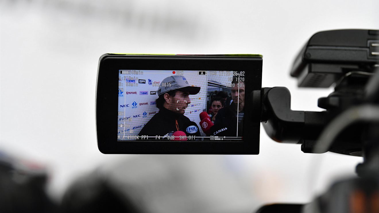 Sergio Perez (MEX) Force India on a screen at Formula One World Championship, Rd2, Chinese Grand Prix, Preparations, Shanghai, China, Thursday 6 April 2017. © Sutton Motorsport Images
