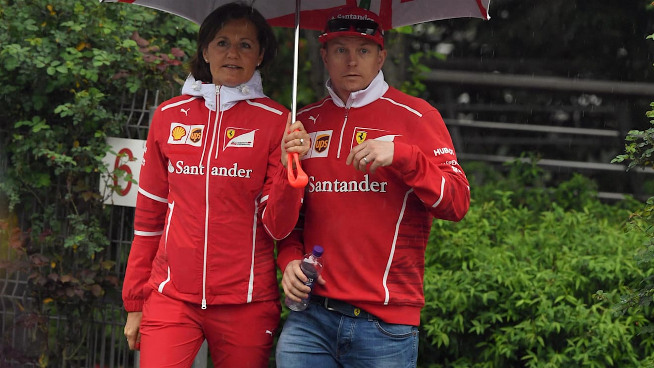 Kimi Raikkonen (FIN) Ferrari with Stefania Bocchi (ITA) Ferrari Press Officer at Formula One World Championship, Rd2, Chinese Grand Prix, Preparations, Shanghai, China, Thursday 6 April 2017. © Sutton Motorsport Images