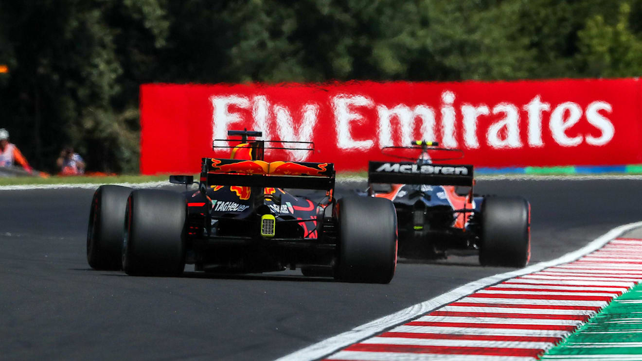 Stoffel Vandoorne (BEL) McLaren MCL32 and Daniel Ricciardo (AUS) Red Bull Racing RB13 at Formula One World Championship, Rd11, Hungarian Grand Prix, Preparations, Hungaroring, Hungary, Thursday 27 July 2017. © Sutton Images