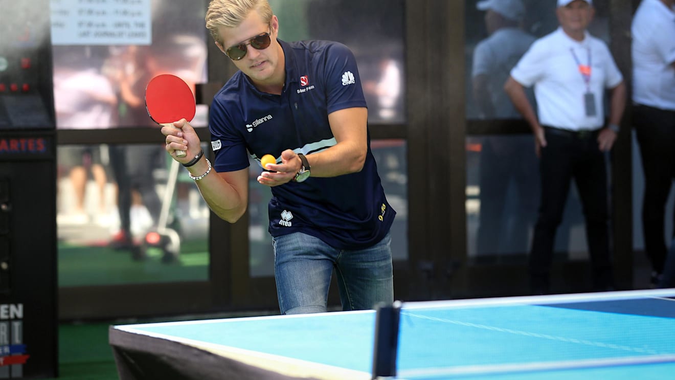 Marcus Ericsson (SWE) Sauber plays table tennis at Formula One World Championship, Rd11, Hungarian Grand Prix, Race, Hungaroring, Hungary, Sunday 30 July 2017. © Sutton Images
