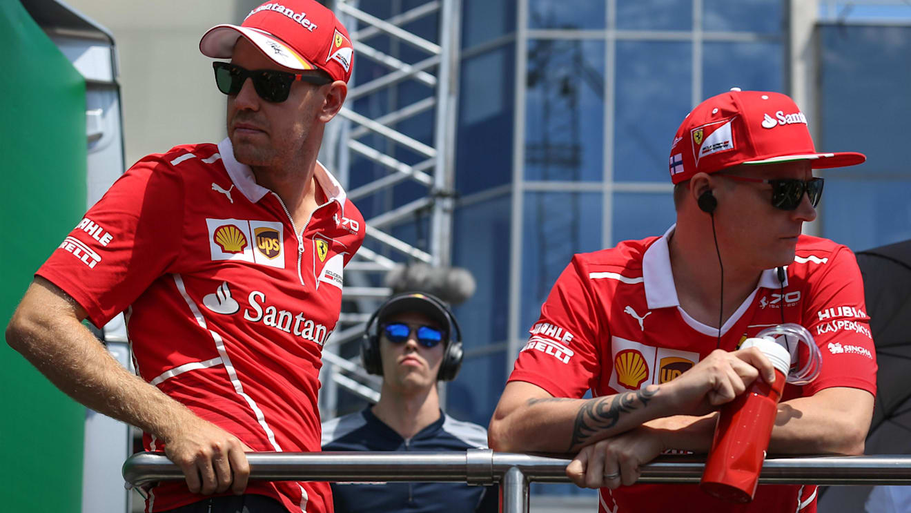 Sebastian Vettel (GER) Ferrari and Kimi Raikkonen (FIN) Ferrari on the drivers parade at Formula One World Championship, Rd11, Hungarian Grand Prix, Race, Hungaroring, Hungary, Sunday 30 July 2017. © Sutton Images