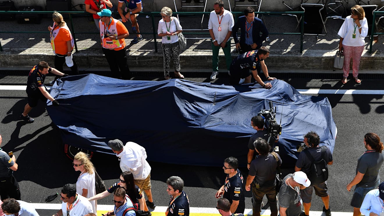 The car of race retiree Daniel Ricciardo (AUS) Red Bull Racing RB13 at Formula One World Championship, Rd11, Hungarian Grand Prix, Race, Hungaroring, Hungary, Sunday 30 July 2017. © Sutton Images