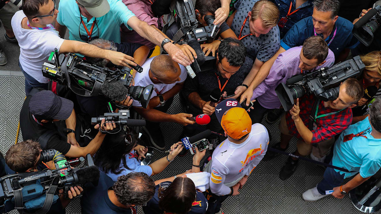 Max Verstappen (NED) Red Bull Racing talks to the media at Formula One World Championship, Rd13, Italian Grand Prix, Practice, Monza, Italy, Friday 1 September 2017. © Sutton Images