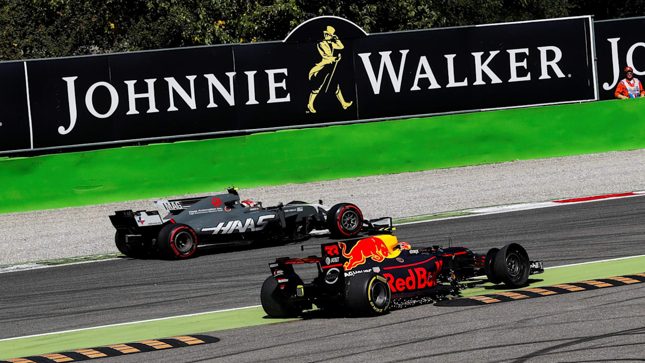 Max Verstappen (NED) Red Bull Racing RB13 with front puncture at Formula One World Championship, Rd13, Italian Grand Prix, Race, Monza, Italy, Sunday 3 September 2017. © Sutton Images