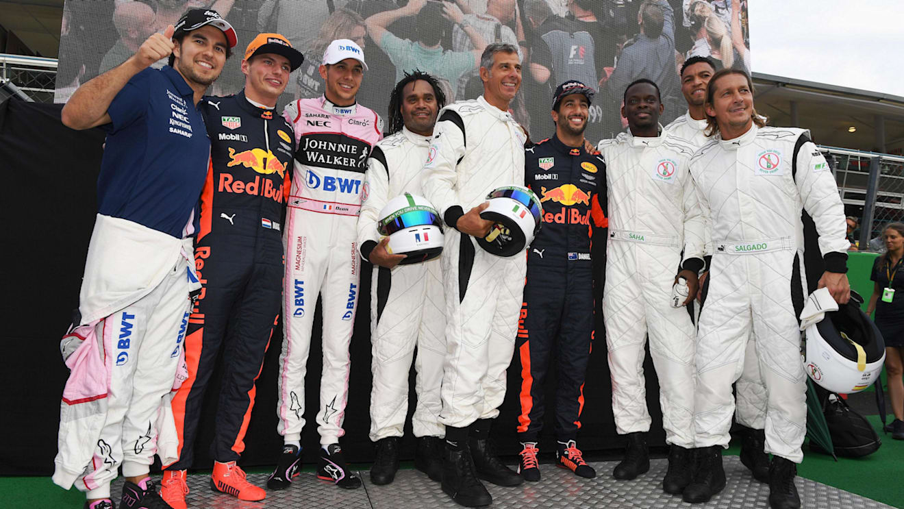 Dida, Louis Saha, Michel Salgado, Christian Karembeu, and Francesco Toldo with Daniel Ricciardo (AUS) Red Bull Racing, Esteban Ocon (FRA) Force India F1, Max Verstappen (NED) Red Bull Racing and Sergio Perez (MEX) Force India at Formula One World Championship, Rd13, Italian Grand Prix, Preparations, Monza, Italy, Thursday 31 August 2017. © Sutton Images