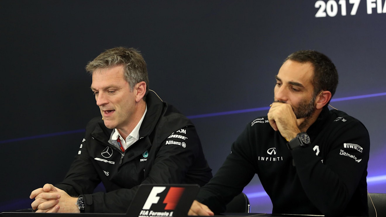 James Allison (GBR) Mercedes Technical Director and Cyril Abiteboul (FRA) Renault Sport F1 Managing Director in the Press Conference at Formula One World Championship, Rd16, Japanese Grand Prix, Practice, Suzuka, Japan, Friday 6 October 2017. © Kym Illman/Sutton Images