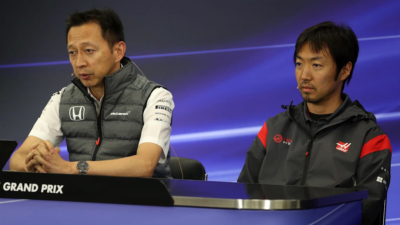 Yusuke Hasegawa (JPN) Head of Honda Motorsport and Ayao Komatsu (JPN) Haas F1 Engineer in the Press Conference at Formula One World Championship, Rd16, Japanese Grand Prix, Practice, Suzuka, Japan, Friday 6 October 2017. © Kym Illman/Sutton Images