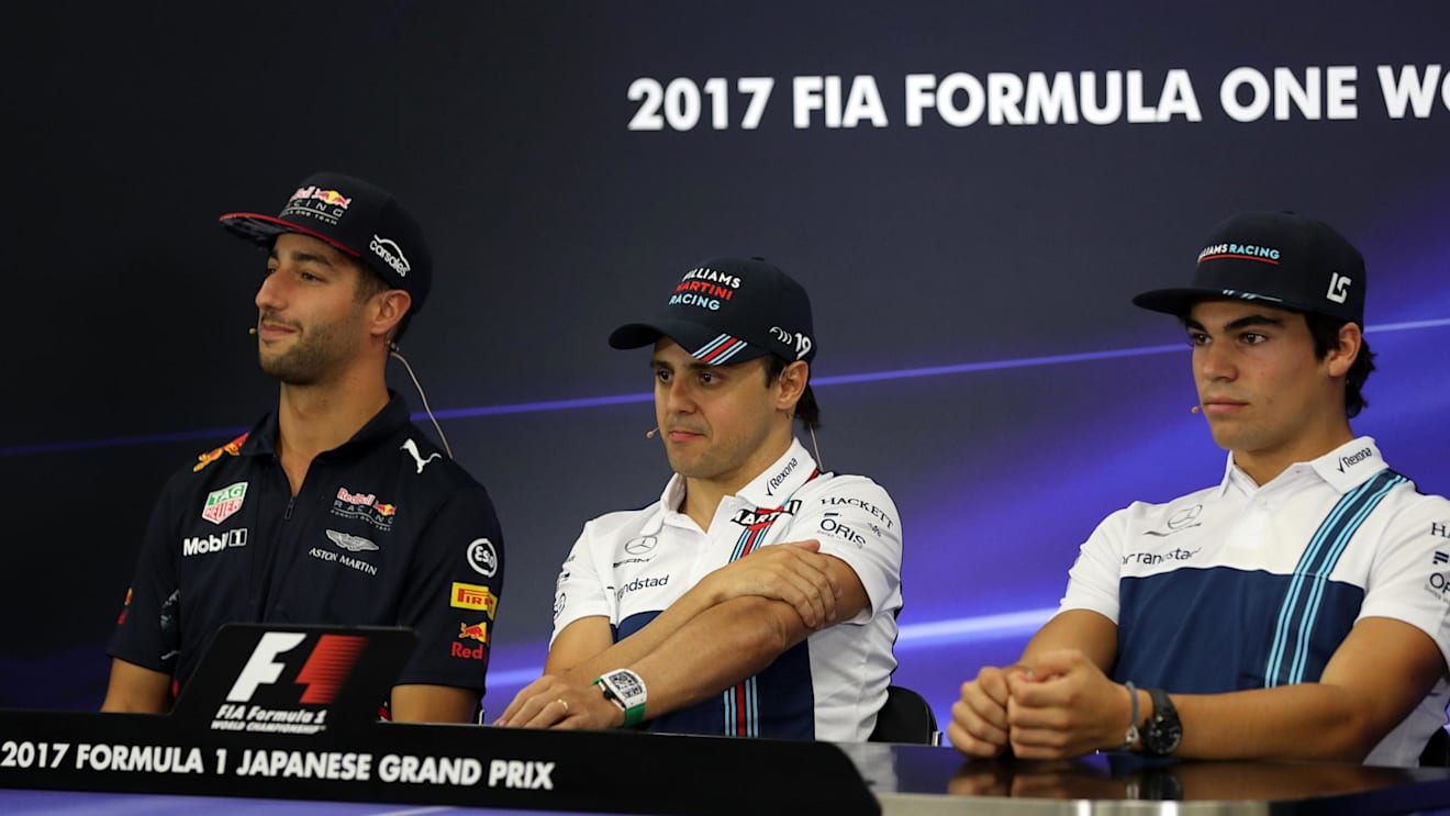 Ricciardo (AUS) Red Bull Racing, Massa (BRA) Williams and Stroll (CDN) Williams in the Press Conference at Formula One World Championship, Rd16, Japanese Grand Prix, Preparations, Suzuka, Japan, Thursday 5 October 2017. © Kym Illman/Sutton Images
