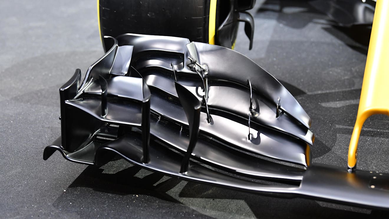 The new Renault Sport F1 Team RS17 front wing detail at Renault Sport F1 Team RS17 Reveal, The Lindley Hall, London, England, 21 February 2017. © Sutton Images