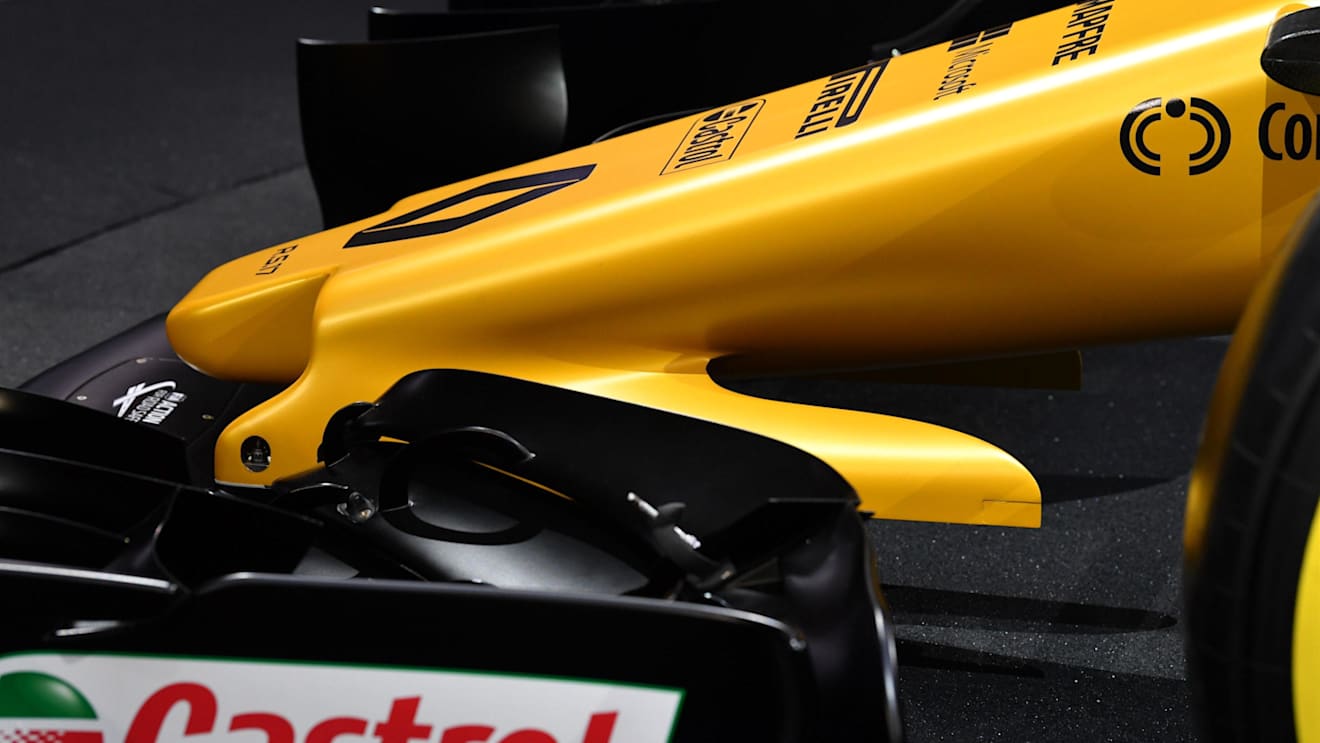 The new Renault Sport F1 Team RS17 front wing detail at Renault Sport F1 Team RS17 Reveal, The Lindley Hall, London, England, 21 February 2017. © Sutton Images