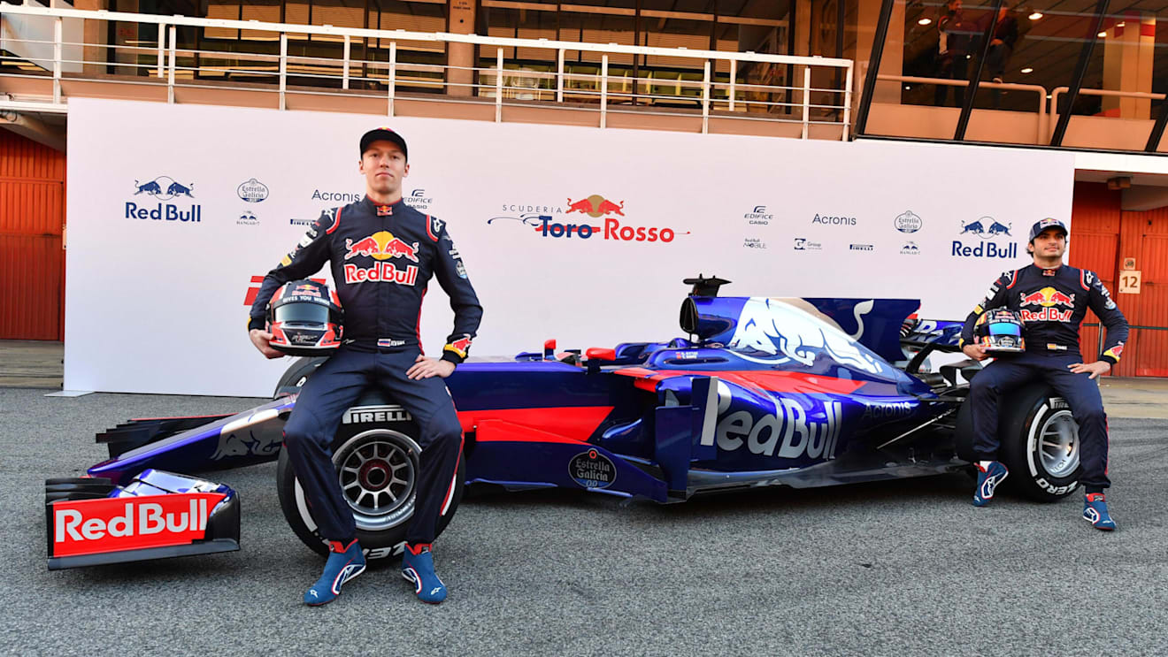 Daniil Kvyat (RUS) Scuderia Toro Rosso and Carlos Sainz jr (ESP) Scuderia Toro Rosso with the new Scuderia Toro Rosso STR12 at Scuderia Toro Rosso STR12 Launch, Barcelona, Spain, 26 February 2017. © Sutton Images