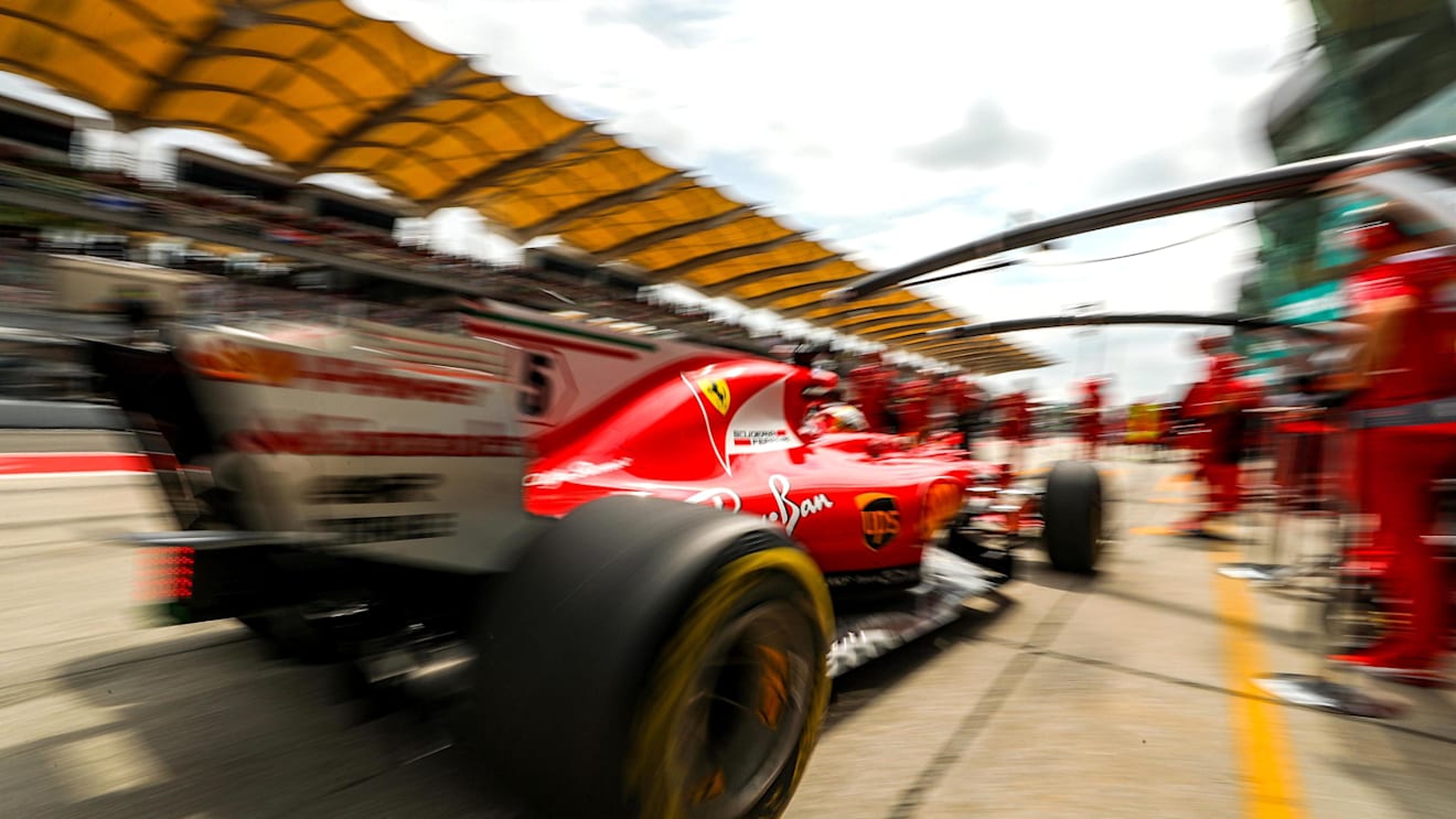 Sebastian Vettel (GER) Ferrari SF70-H makes a practice pitstop at Formula One World Championship, Rd15, Malaysian Grand Prix, Practice, Sepang, Malaysia, Friday 29 September 2017. © Kym Illman/Sutton Images