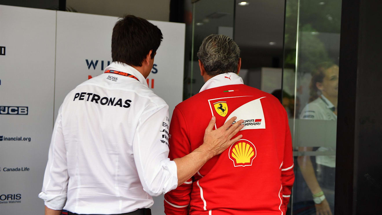 Toto Wolff (AUT) Mercedes AMG F1 Director of Motorsport amd Maurizio Arrivabene (ITA) Ferrari Team Principal at Formula One World Championship, Rd15, Malaysian Grand Prix, Practice, Sepang, Malaysia, Friday 29 September 2017. © Mark Sutton/Sutton Images