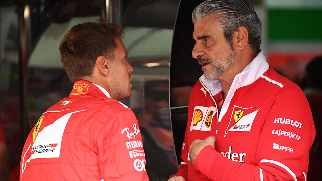 Sebastian Vettel (GER) Ferrari and Maurizio Arrivabene (ITA) Ferrari Team Principal at Formula One World Championship, Rd15, Malaysian Grand Prix, Practice, Sepang, Malaysia, Friday 29 September 2017. © Mark Sutton/Sutton Images
