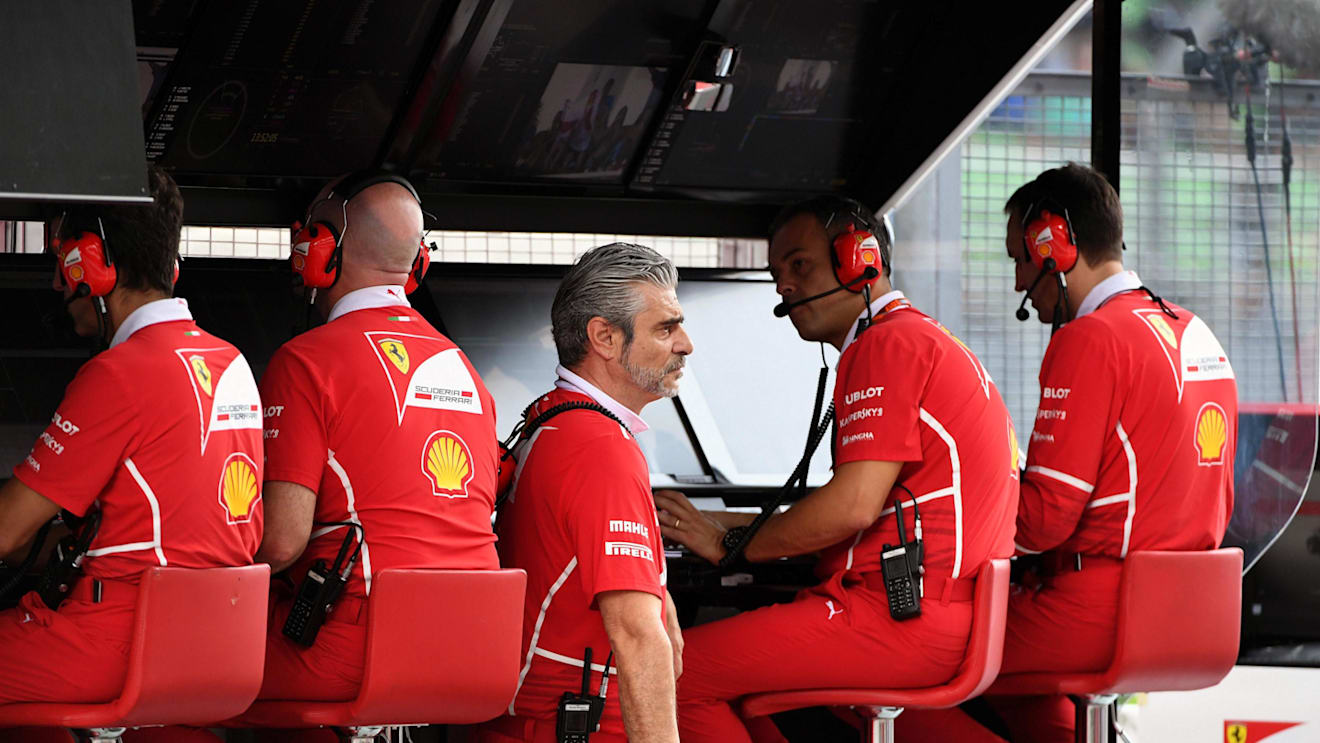 Maurizio Arrivabene (ITA) Ferrari Team Principal and the Ferrari pit wall gantry at Formula One World Championship, Rd15, Malaysian Grand Prix, Qualifying, Sepang, Malaysia, Saturday 30 September 2017. © Mark Sutton/Sutton Images