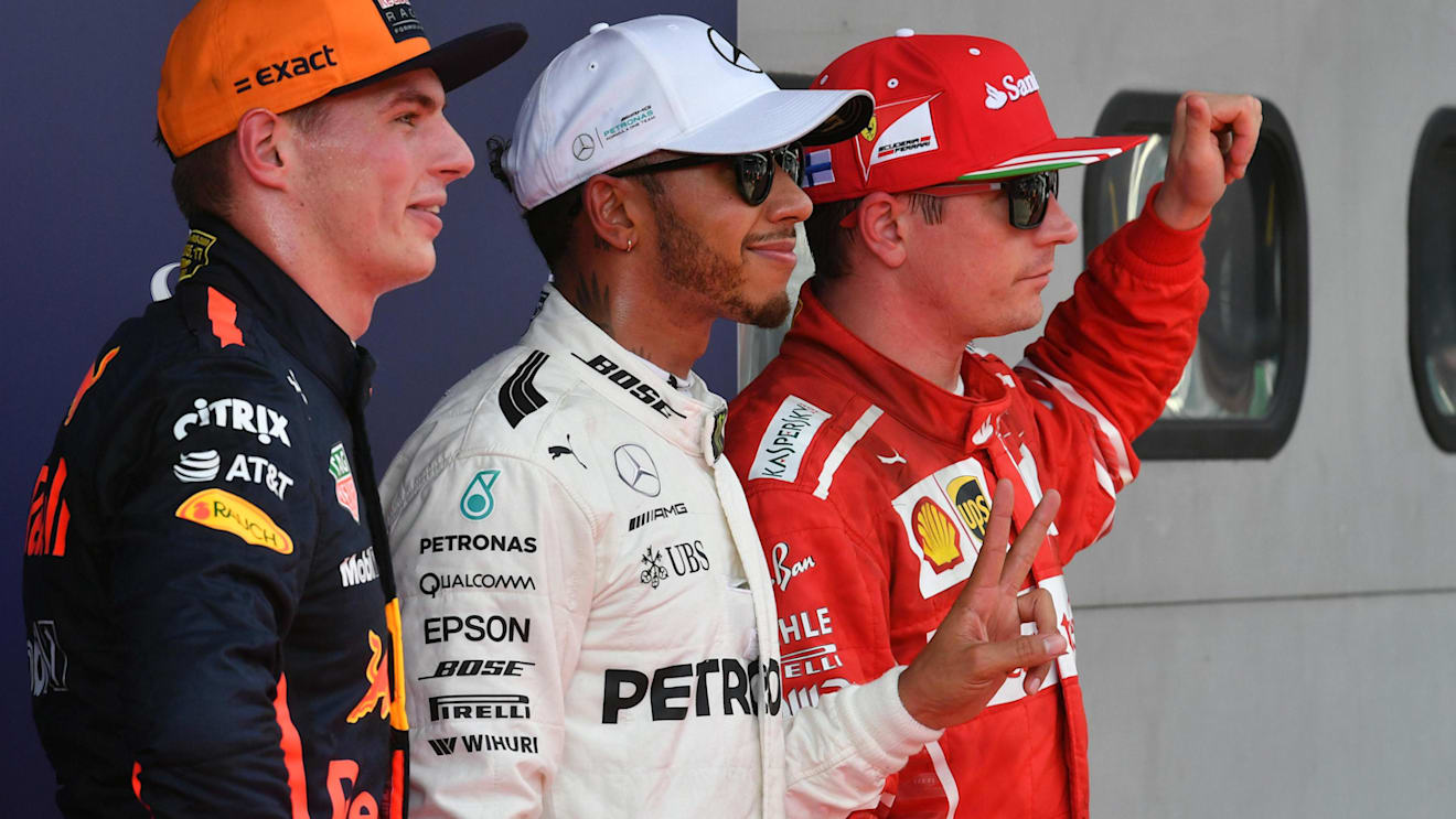 (L to R): Max Verstappen (NED) Red Bull Racing, pole sitter Lewis Hamilton (GBR) Mercedes AMG F1 and Kimi Raikkonen (FIN) Ferrari in parc ferme at Formula One World Championship, Rd15, Malaysian Grand Prix, Qualifying, Sepang, Malaysia, Saturday 30 September 2017. © Mark Sutton/Sutton Images