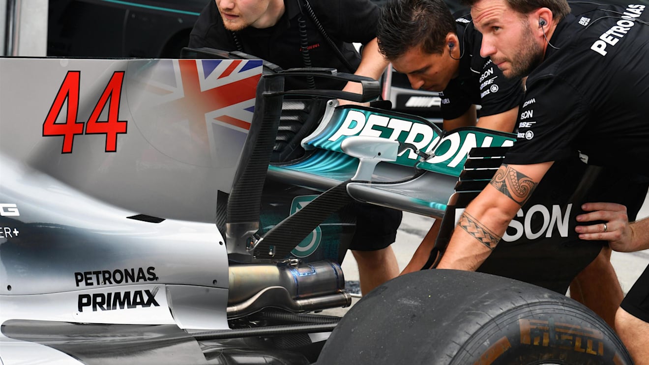 Mercedes-Benz F1 W08 Hybrid T-wing detail at Formula One World Championship, Rd15, Malaysian Grand Prix, Preparations, Sepang, Malaysia, Thursday 28 September 2017. © Mark Sutton/Sutton Images