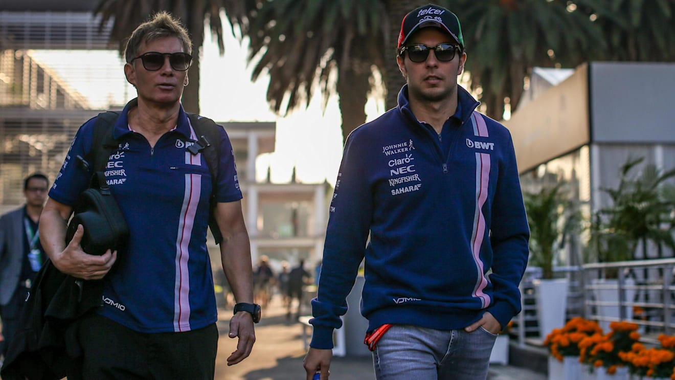 Sergio Perez (MEX) Force India and Xavi Martos (ESP) Trainer at Formula One World Championship, Rd18, Mexican Grand Prix, Practice, Circuit Hermanos Rodriguez, Mexico City, Mexico, Friday 27 October 2017. © Mirko Stange/Sutton Images