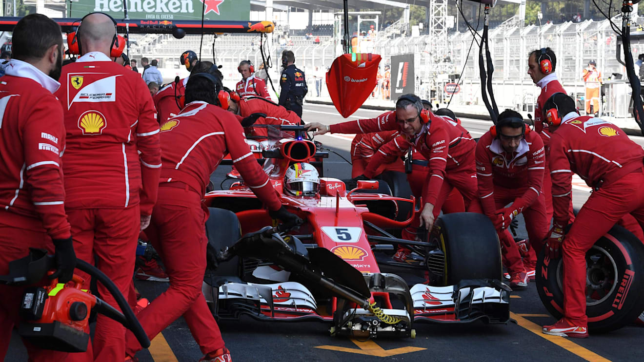 Sebastian Vettel (GER) Ferrari SF70-H pit stop at Formula One World Championship, Rd18, Mexican Grand Prix, Practice, Circuit Hermanos Rodriguez, Mexico City, Mexico, Friday 27 October 2017. © Mark Sutton/Sutton Images