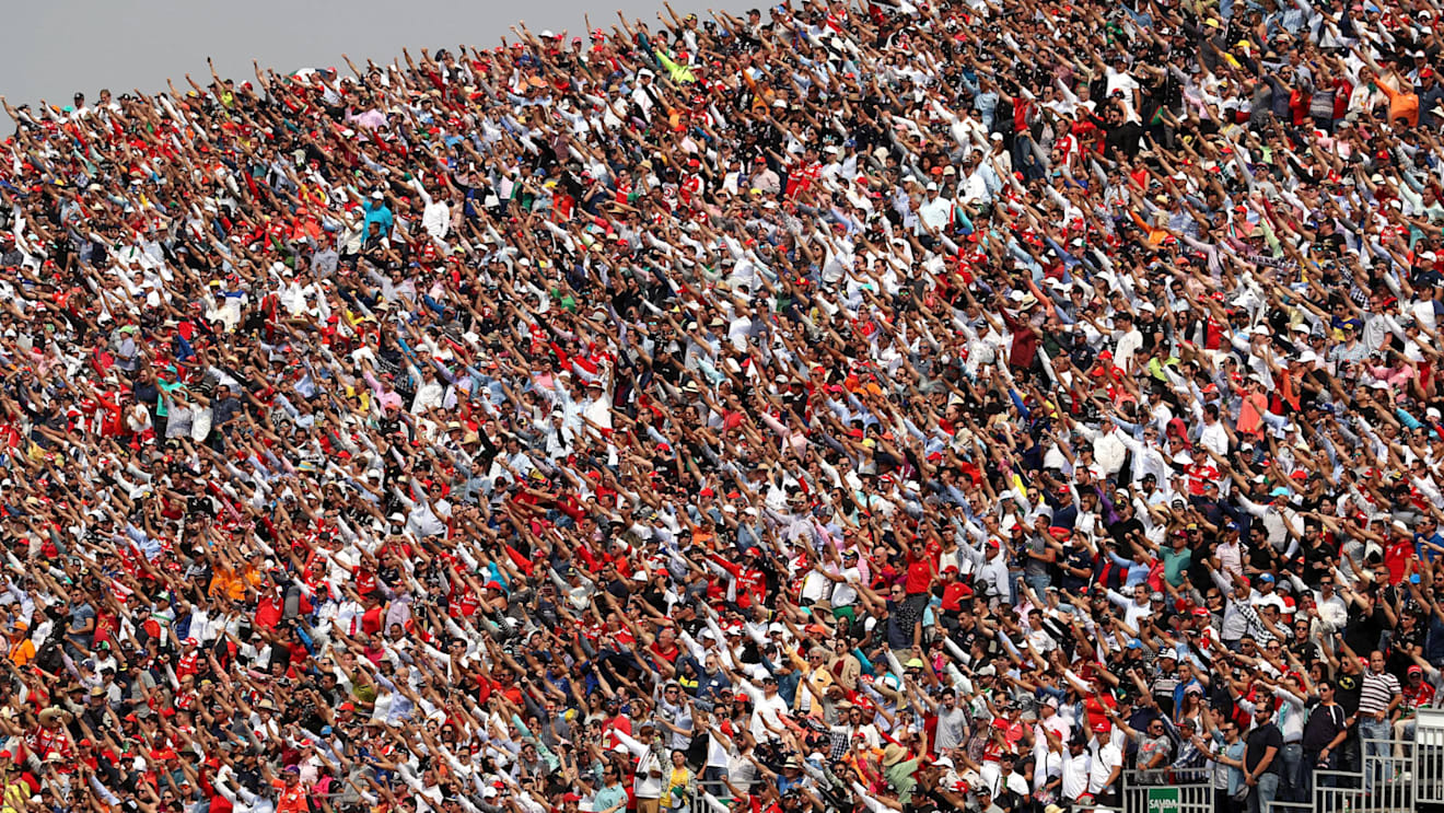 Fans in the grandstand observe the National Anthem at Formula One World Championship, Rd18, Mexican Grand Prix, Race, Circuit Hermanos Rodriguez, Mexico City, Mexico, Sunday 29 October 2017. © Kym Illman/Sutton Images