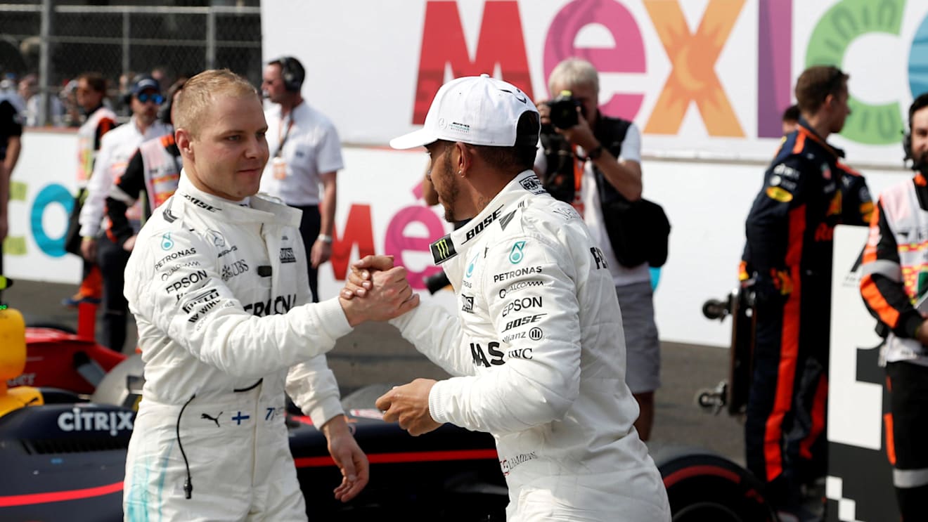 World Champion Lewis Hamilton (GBR) Mercedes AMG F1 celebrates with Valtteri Bottas (FIN) Mercedes AMG F1 in parc ferme at Formula One World Championship, Rd18, Mexican Grand Prix, Race, Circuit Hermanos Rodriguez, Mexico City, Mexico, Sunday 29 October 2017. © Manuel Goria/Sutton Images