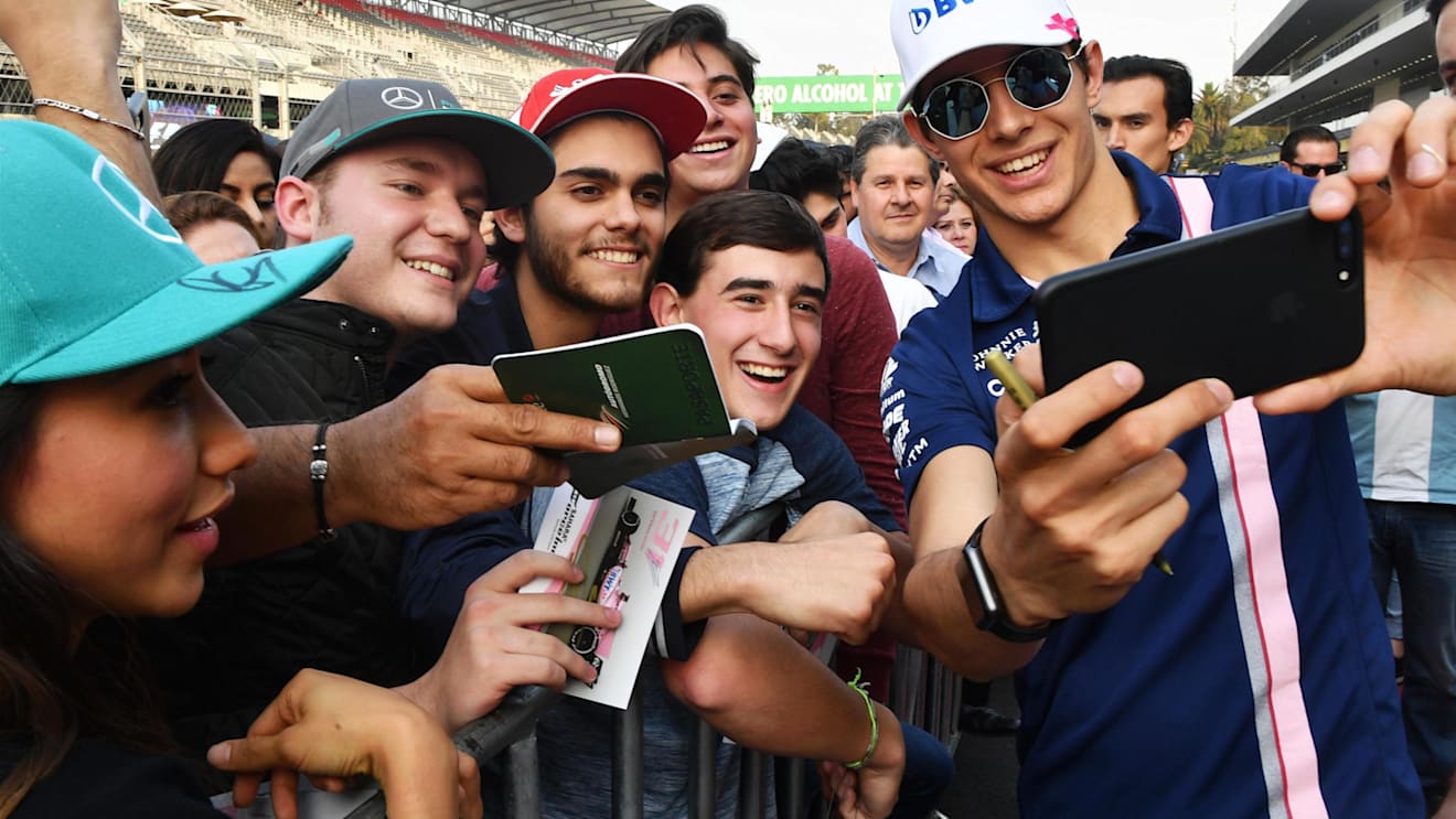Esteban Ocon (FRA) Force India F1 fans selfie at Formula One World Championship, Rd18, Mexican Grand Prix, Preparations, Circuit Hermanos Rodriguez, Mexico City, Mexico, Thursday 26 October 2017. © Mark Sutton/Sutton Images