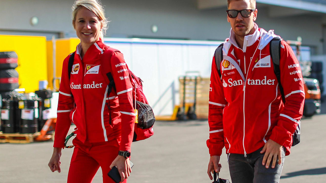 Sebastian Vettel (GER) Ferrari with his PA Britta Roeske (AUT) at Formula One World Championship, Rd18, Mexican Grand Prix, Preparations, Circuit Hermanos Rodriguez, Mexico City, Mexico, Thursday 26 October 2017. © Kym Illman/Sutton Images