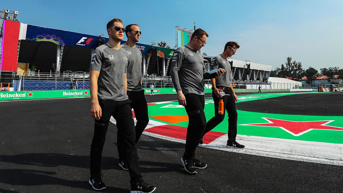 Stoffel Vandoorne (BEL) McLaren walks the track at Formula One World Championship, Rd18, Mexican Grand Prix, Preparations, Circuit Hermanos Rodriguez, Mexico City, Mexico, Thursday 26 October 2017. © Kym Illman/Sutton Images