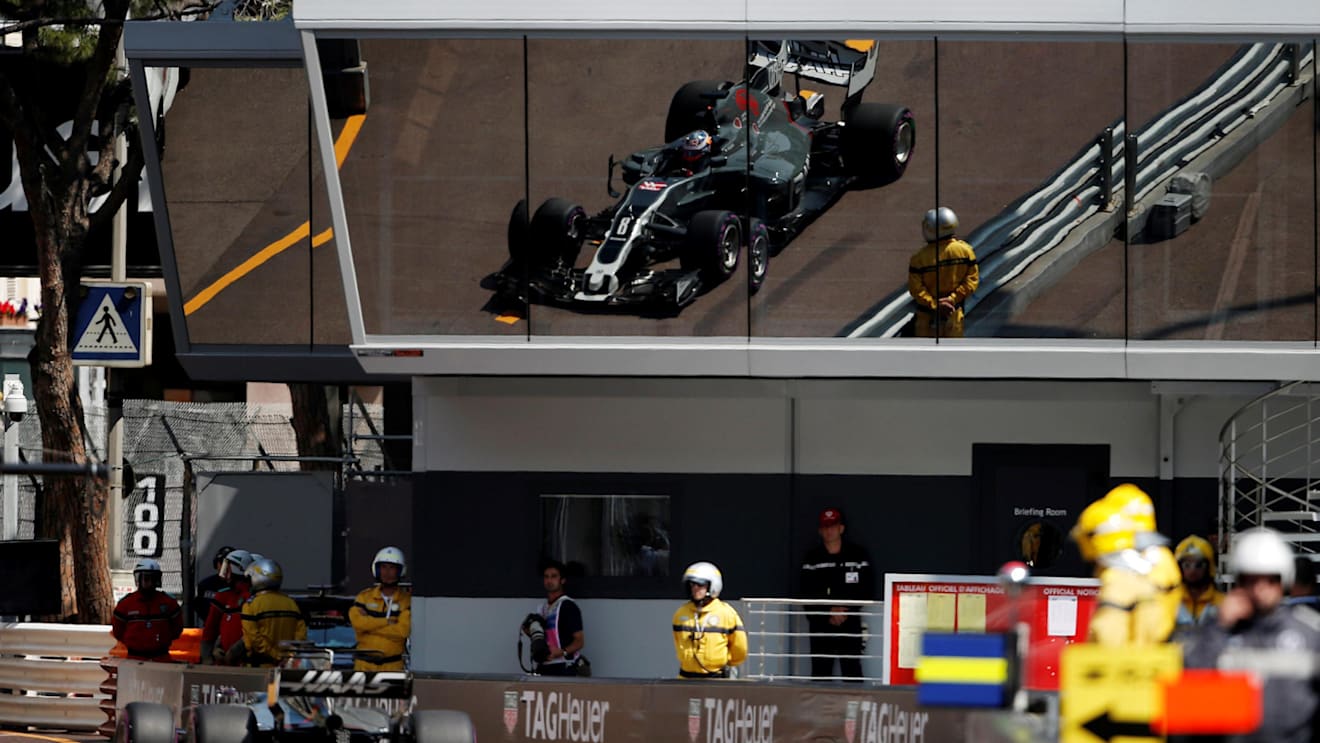 Romain Grosjean (FRA) Haas VF-17 and reflection at Formula One World Championship, Rd6, Monaco Grand Prix, Qualifying, Monte-Carlo, Monaco, Saturday 27 May 2017. © Sutton Images