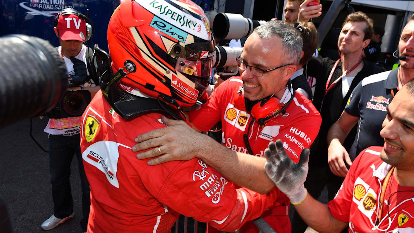Pole sitter Kimi Raikkonen (FIN) Ferrari celebrates in parc ferme at Formula One World Championship, Rd6, Monaco Grand Prix, Qualifying, Monte-Carlo, Monaco, Saturday 27 May 2017. © Sutton Images