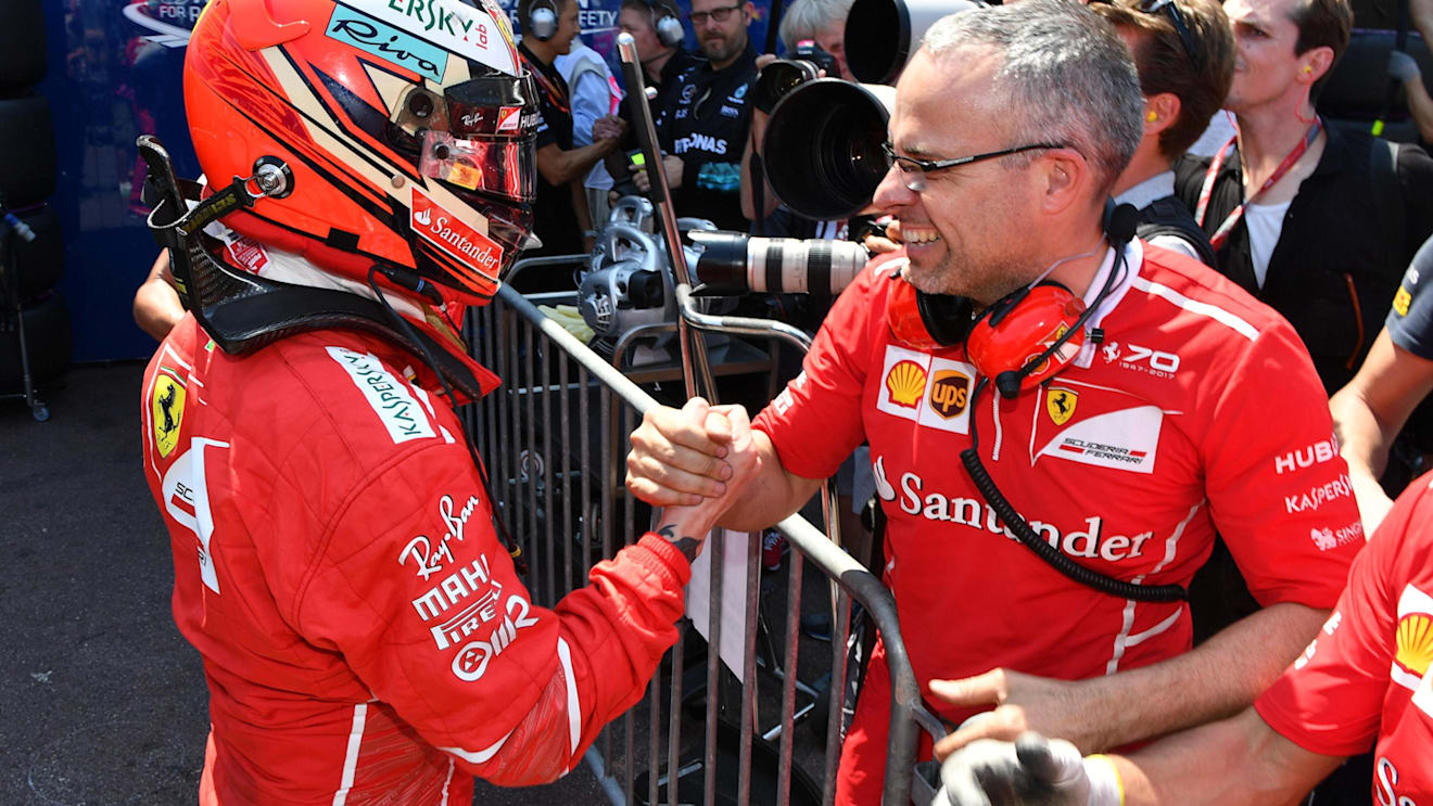 Pole sitter Kimi Raikkonen (FIN) Ferrari celebrates in parc ferme at Formula One World Championship, Rd6, Monaco Grand Prix, Qualifying, Monte-Carlo, Monaco, Saturday 27 May 2017. © Sutton Images