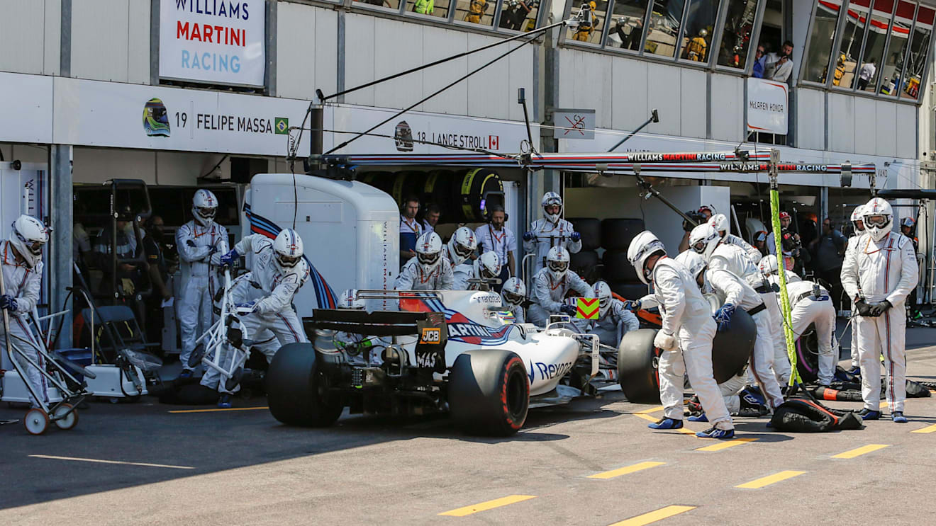 Felipe Massa (BRA) Williams FW40 makes a pitstop at Formula One World Championship, Rd6, Monaco Grand Prix, Race, Monte-Carlo, Monaco, Sunday 28 May 2017. © Sutton Images