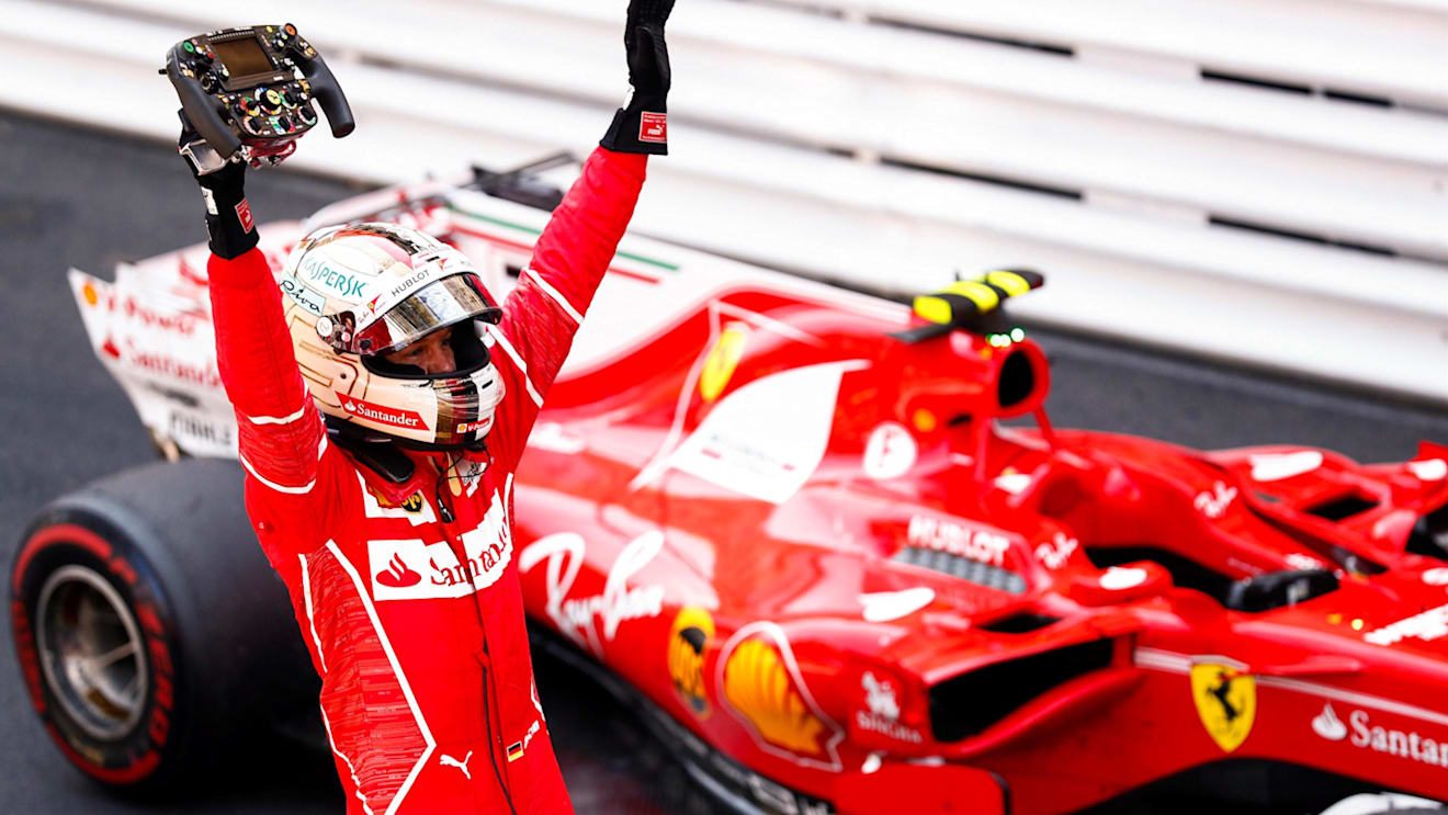 Race winner Sebastian Vettel (GER) Ferrari celebrates in parc ferme at Formula One World Championship, Rd6, Monaco Grand Prix, Race, Monte-Carlo, Monaco, Sunday 28 May 2017. © Sutton Images