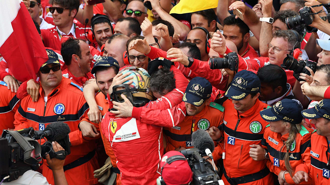 Race winner Sebastian Vettel (GER) Ferrari celebrates in parc ferme at Formula One World Championship, Rd6, Monaco Grand Prix, Race, Monte-Carlo, Monaco, Sunday 28 May 2017. © Sutton Images