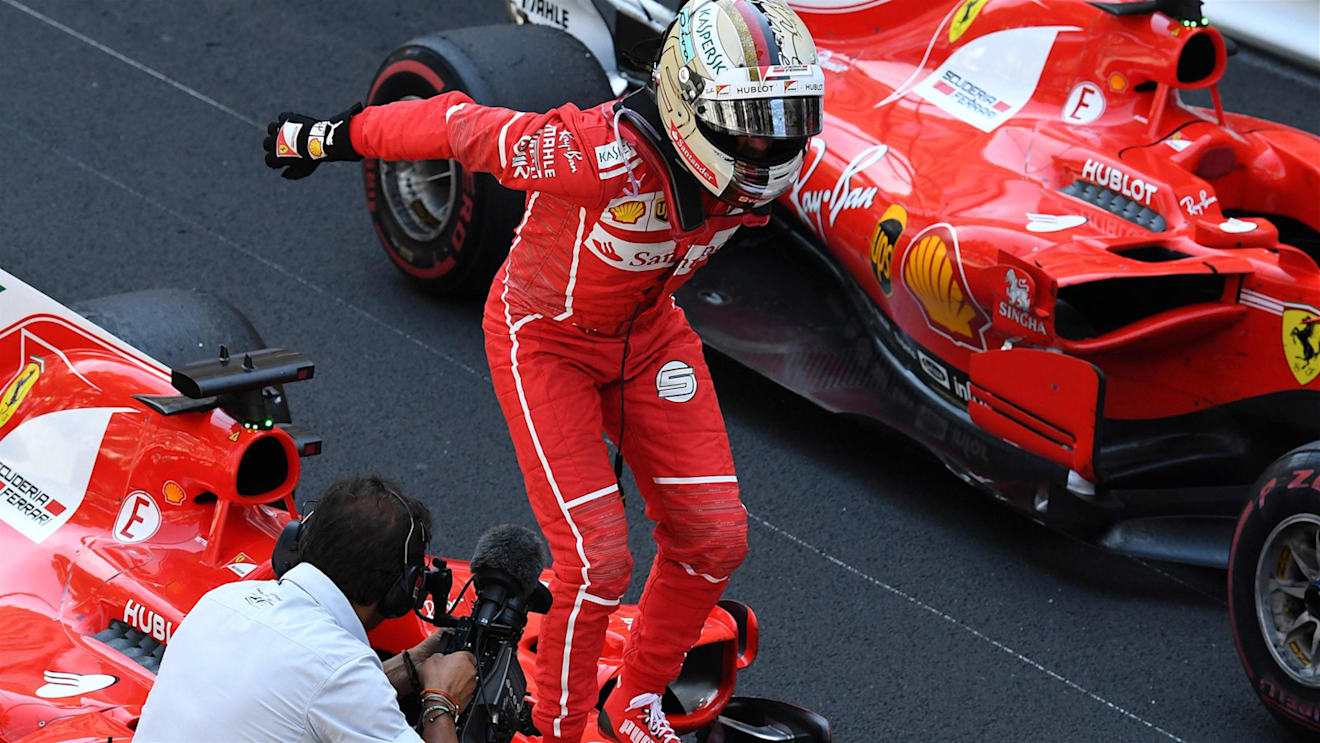 Race winner Sebastian Vettel (GER) Ferrari SF70-H celebrates in parc ferme at Formula One World Championship, Rd6, Monaco Grand Prix, Race, Monte-Carlo, Monaco, Sunday 28 May 2017. © Sutton Images